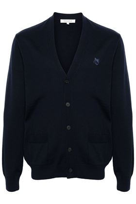 navy blue wool fine knit signature Chillax Fox motif Maison Kitsuné | MM00509KT1036P476